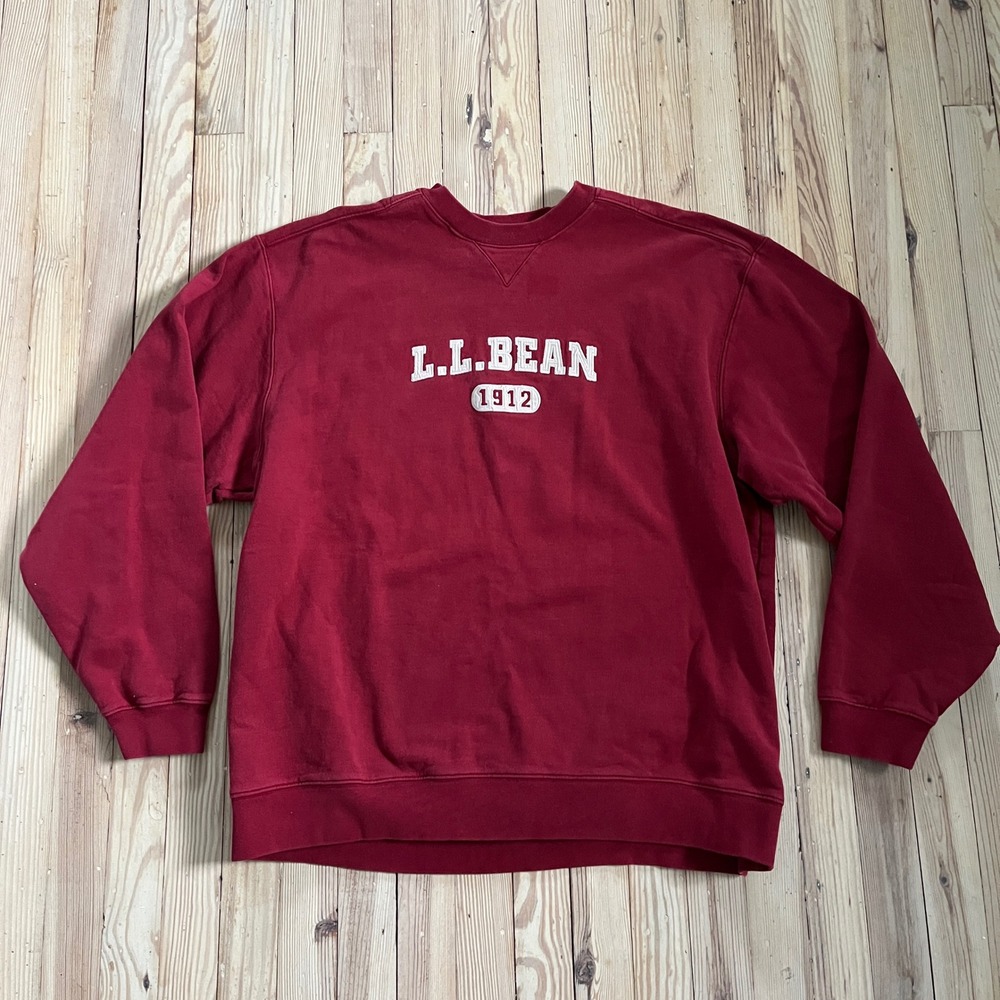 L.L. Bean Sweatshirt Mens XXL Tall Red Embroidered Logo 1912 Pullover Fleece